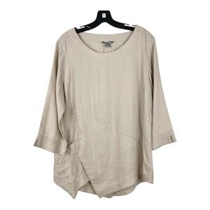 GoSilk 100% Linen Natural Beige Asymmetrical Pullover Tunic Blouse w Pocket Sz L